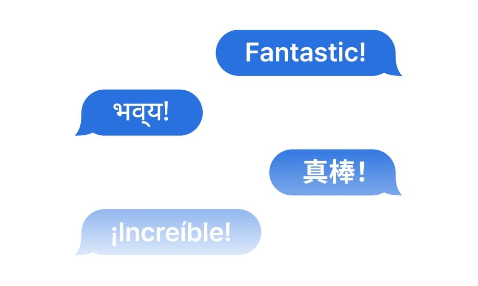 Speech balloons written in various languages.