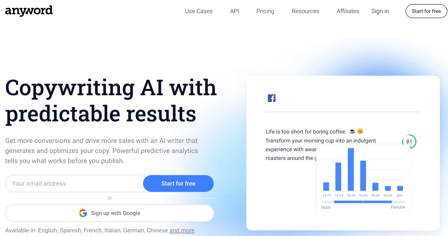 Anyword - Generative AI Copywriting tool